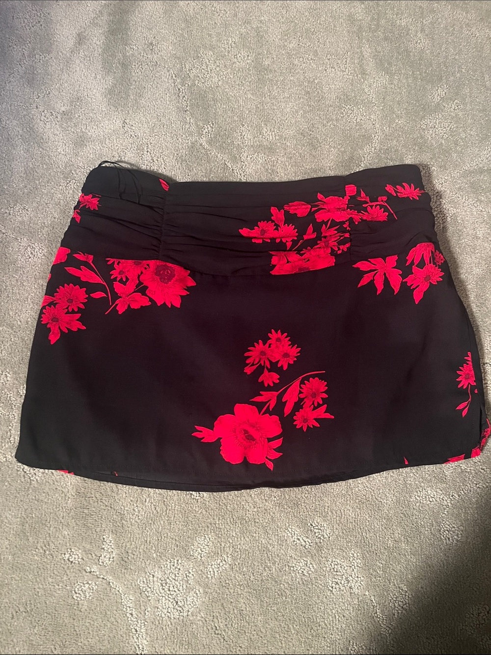 Princess Polly Black Mini Skirt with Bright Red Floral Print